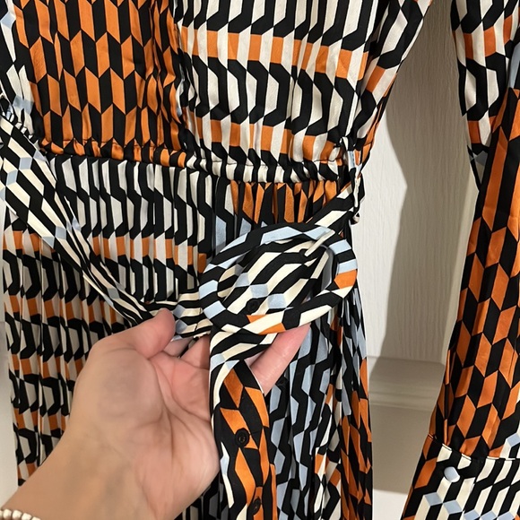 Mango Belted Geometric Print Midi Dress‎ Wedding Guest - Picture 6 of 8